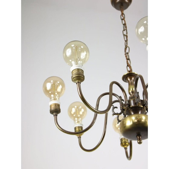 Image 1 of Minimal vintage brass chandelier with 8 branches