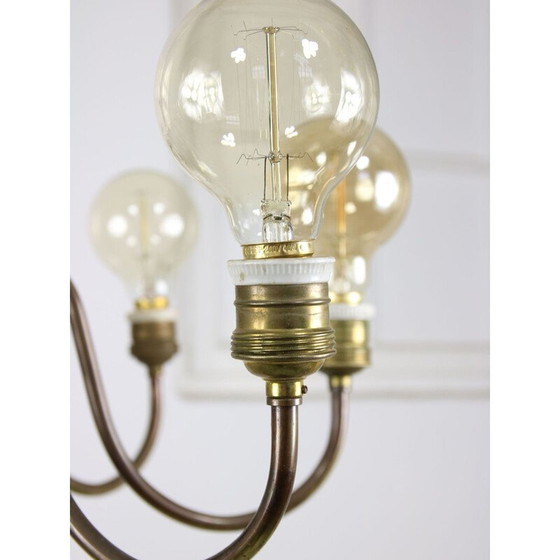Image 1 of Minimal vintage brass chandelier with 8 branches