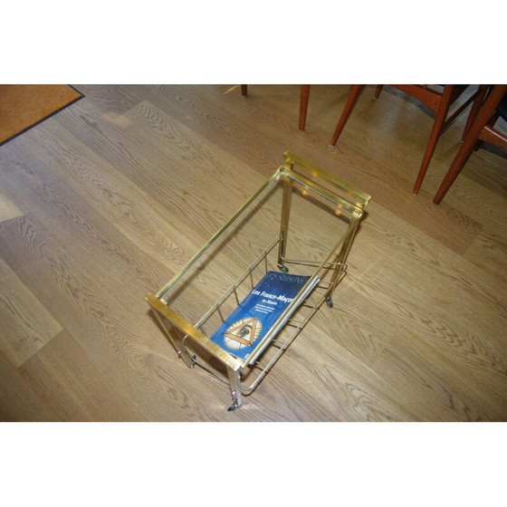 Image 1 of Vintage side table with brass and glass magazine holder, 1960