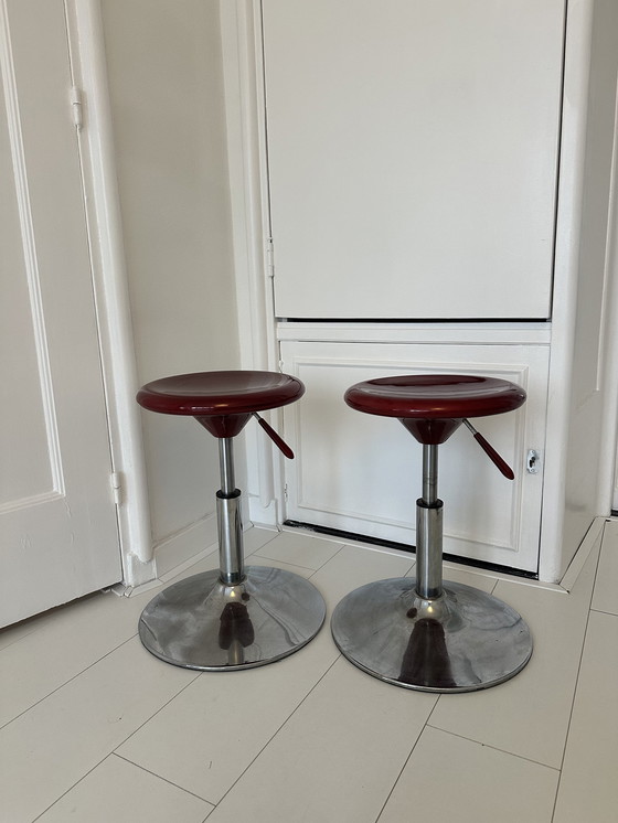 Image 1 of Vintage Hairdresser Kapperkrukjes Stools Retro Red