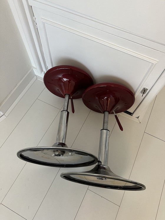 Image 1 of Vintage Hairdresser Kapperkrukjes Stools Retro Red