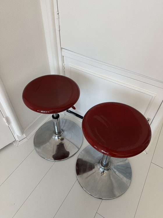 Image 1 of Vintage Hairdresser Kapperkrukjes Stools Retro Red