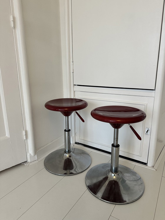 Image 1 of Vintage Hairdresser Kapperkrukjes Stools Retro Red