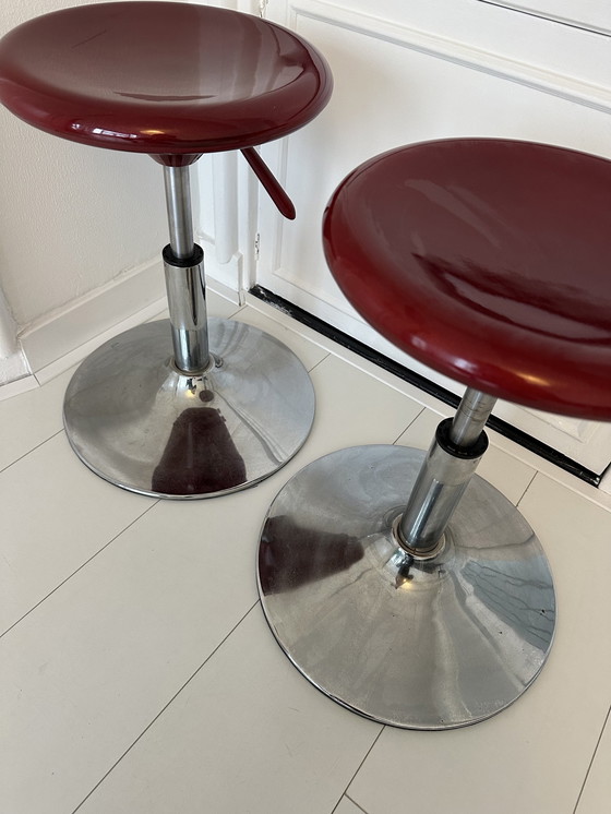 Image 1 of Vintage Hairdresser Kapperkrukjes Stools Retro Red