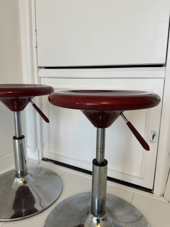Image 1 of Vintage Hairdresser Kapperkrukjes Stools Retro Red
