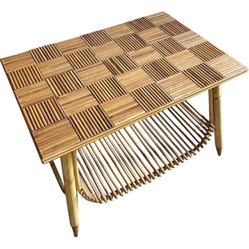 Vintage coffee table in split bamboo and rattan, 1960