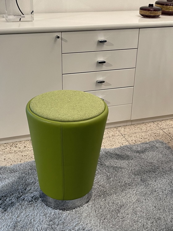 Image 1 of Leolux Barillo pouffe/side table lime leather/fabric