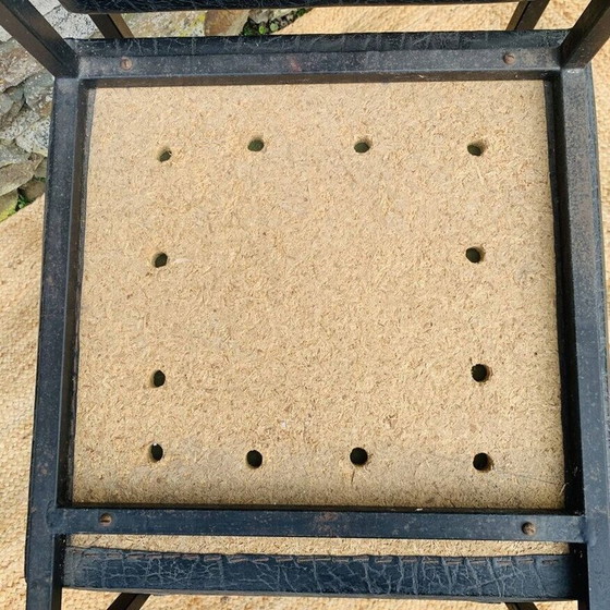 Image 1 of Set of 4 vintage low chairs in black metal and matte black skai, 1980