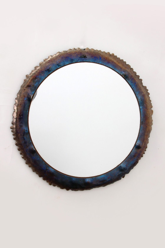 Image 1 of Brutalist tough Wall mirror with enamel on metal 1970s.