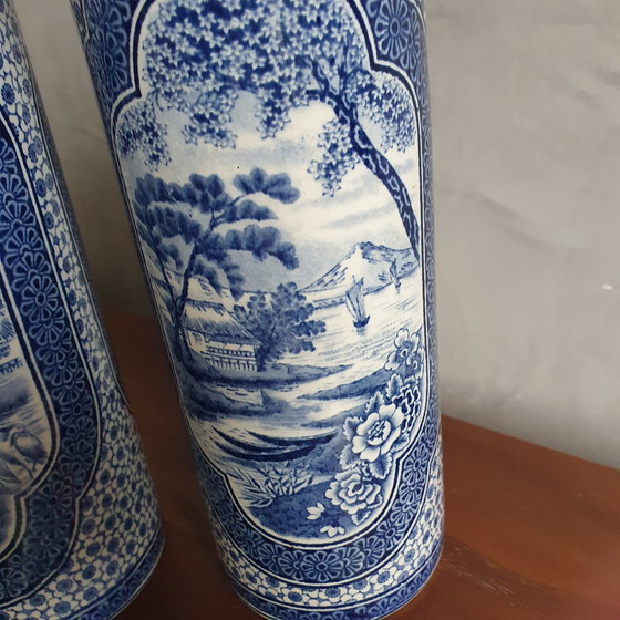 Image 1 of Antique Societé Céramique 2 Vases Tokyo Delftware