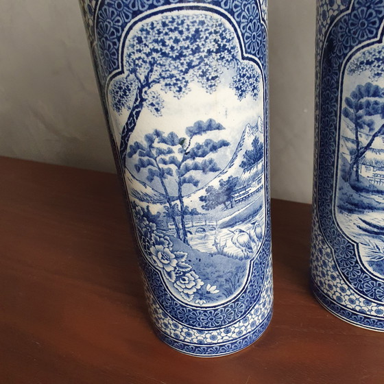 Image 1 of Antique Societé Céramique 2 Vases Tokyo Delftware