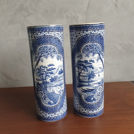 Antique Societé Céramique 2 Vases Tokyo Delftware