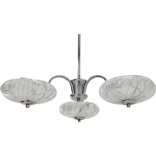 Vintage art deco chrome and glass chandelier "Napako", Czechoslovakia 1930