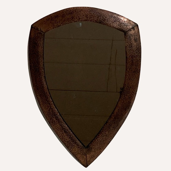 Image 1 of Brutalist Copper Hammered Triangle Mirror, 1920S