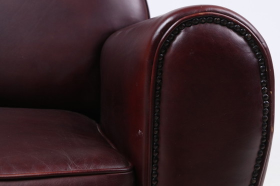Image 1 of Fauteuil vintage en cuir marron de style Art Déco