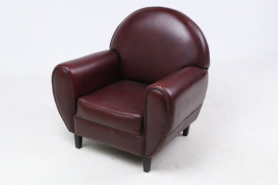Image 1 of Fauteuil vintage en cuir marron de style Art Déco