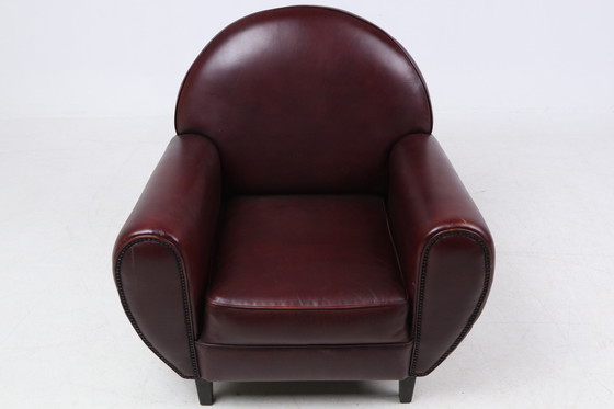 Image 1 of Fauteuil vintage en cuir marron de style Art Déco