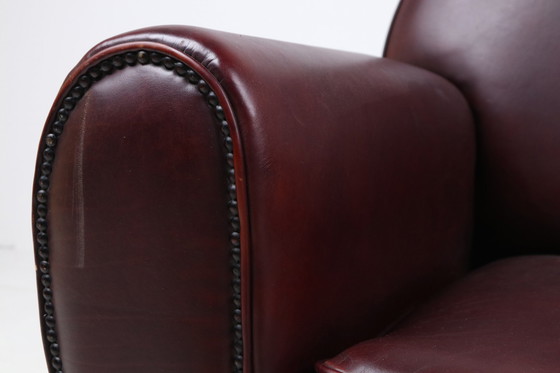 Image 1 of Fauteuil vintage en cuir marron de style Art Déco