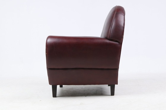 Image 1 of Fauteuil vintage en cuir marron de style Art Déco