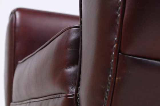 Image 1 of Fauteuil vintage en cuir marron de style Art Déco