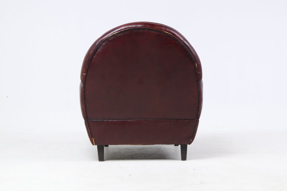 Image 1 of Fauteuil vintage en cuir marron de style Art Déco