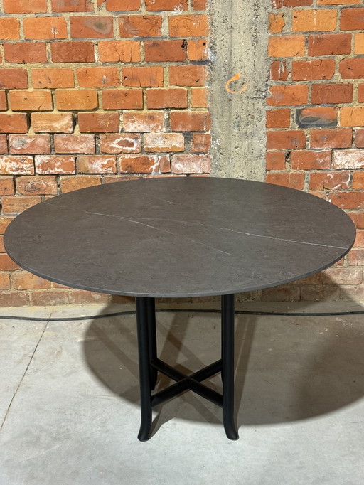 Table de salle à manger ronde - Céramique - gris - Diamètre 120 cm