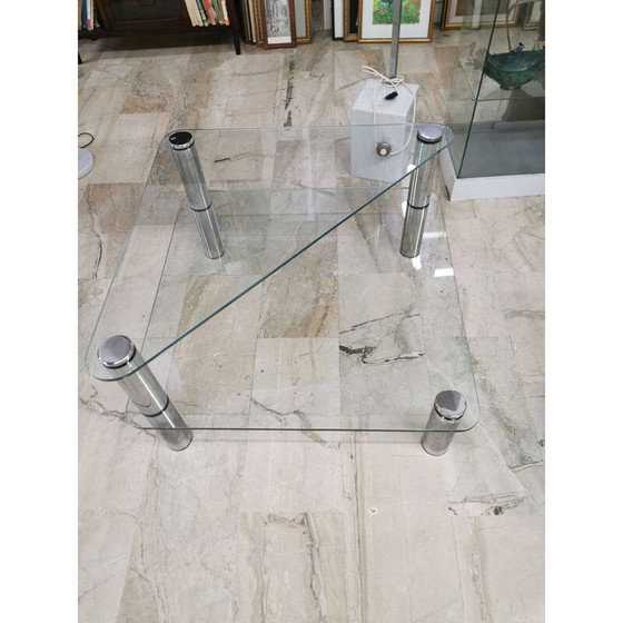 Image 1 of Tavolino vintage "Marcuso" in vetro e acciaio inox di Marco Zanuso per Zanotta