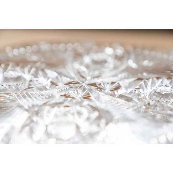 Image 1 of Vintage square hand-carved Bohemian crystal tray