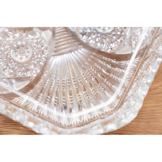 Image 1 of Vintage square hand-carved Bohemian crystal tray