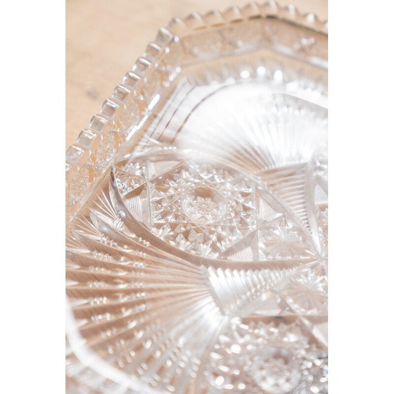 Image 1 of Vintage square hand-carved Bohemian crystal tray