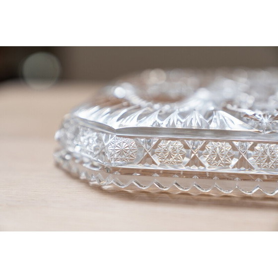 Image 1 of Vintage square hand-carved Bohemian crystal tray