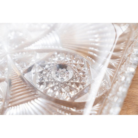 Image 1 of Vintage square hand-carved Bohemian crystal tray