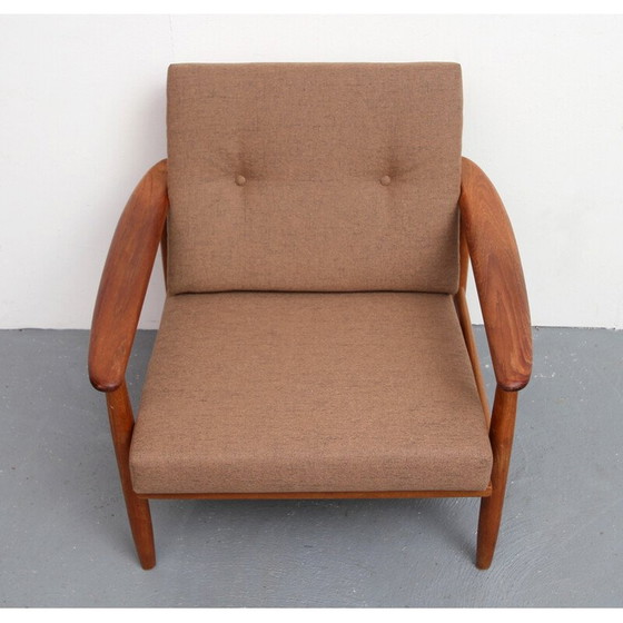 Image 1 of Vintage armchair in teak and cushions in brown - 1960s