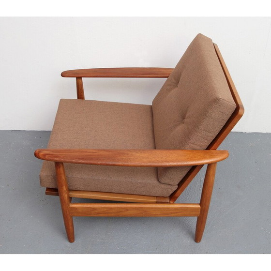 Image 1 of Vintage armchair in teak and cushions in brown - 1960s
