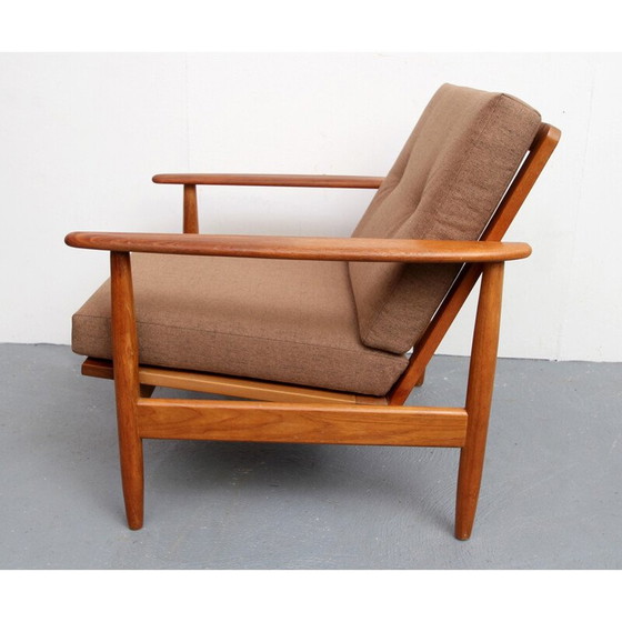 Image 1 of Vintage armchair in teak and cushions in brown - 1960s