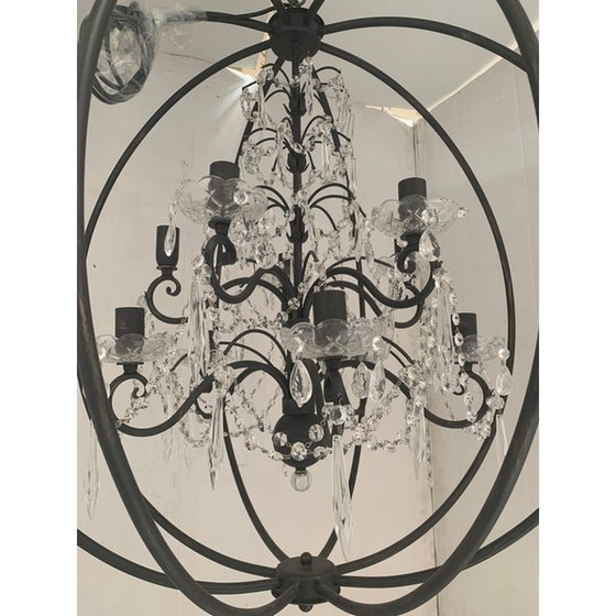 Image 1 of Black Metal 8 Lights Wrought Iron Florentine Art Chandelier Made In Italy