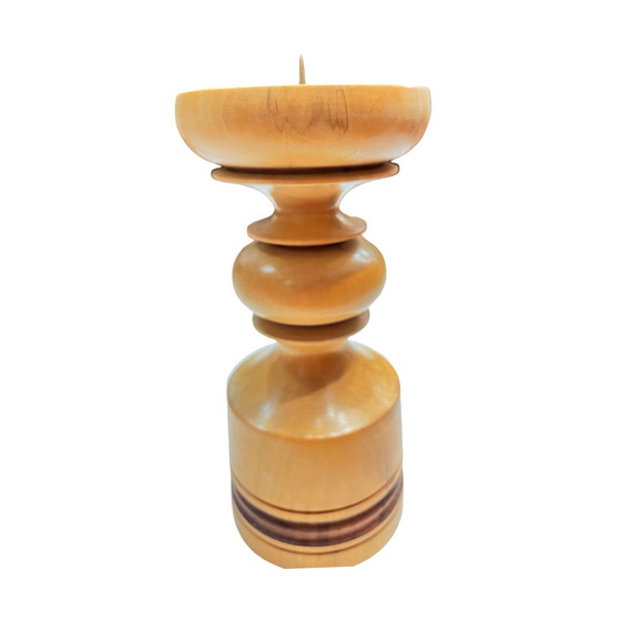 Image 1 of Large, Turned Wooden Candlestick, Belgium, 1970S.