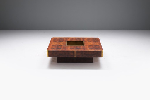 Vintage Alveo coffee table with bar in burlwood by Willy Rizzo for Mario Sabot