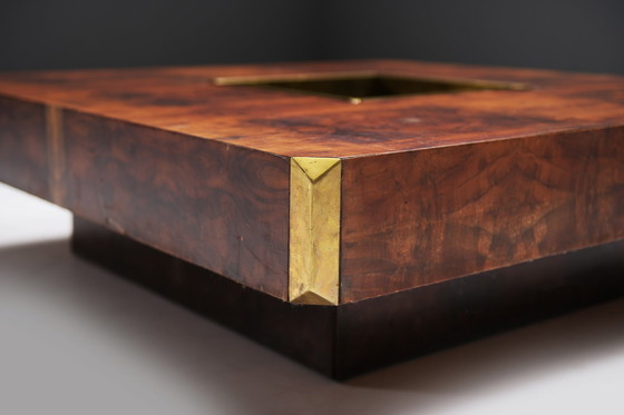 Image 1 of Vintage Alveo coffee table with bar in burlwood by Willy Rizzo for Mario Sabot