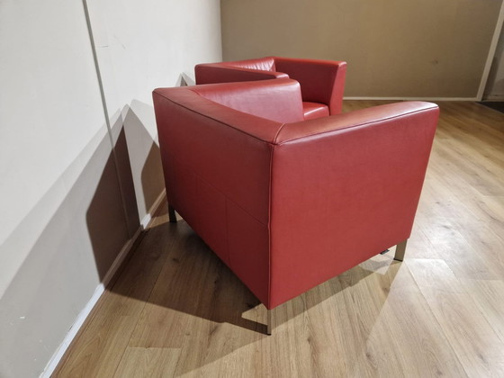 Image 1 of 2X Montel Parker Armchairs - Red - Leather - Design -Top condition