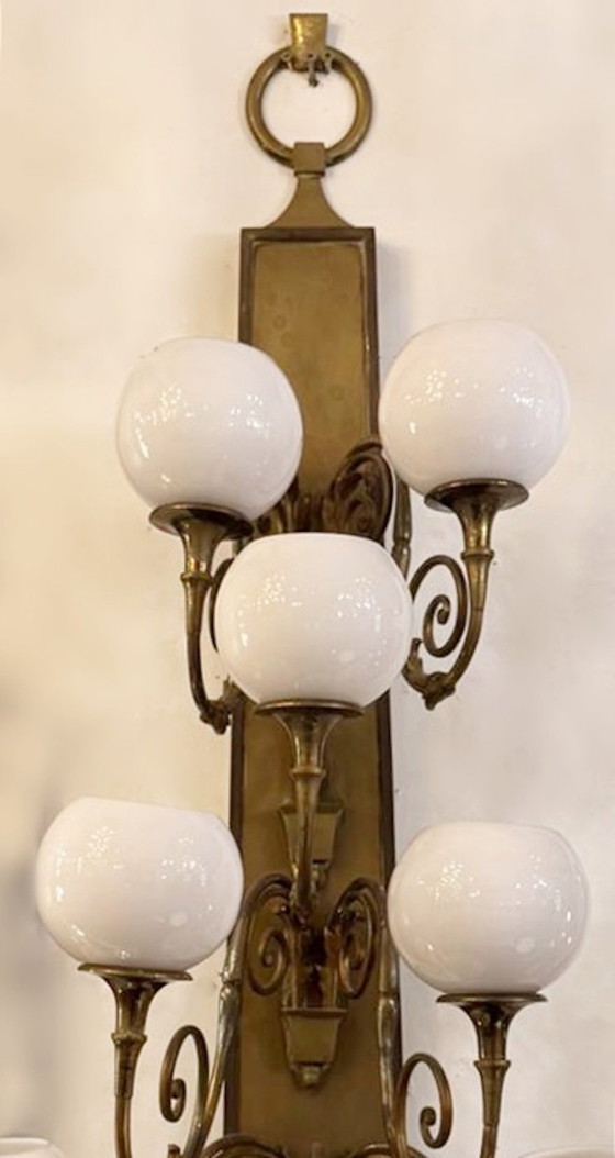 Image 1 of Large Pair Of Bronze Wall Lights, Circa 1920, "Hotel Métropole, Brussels "Flag