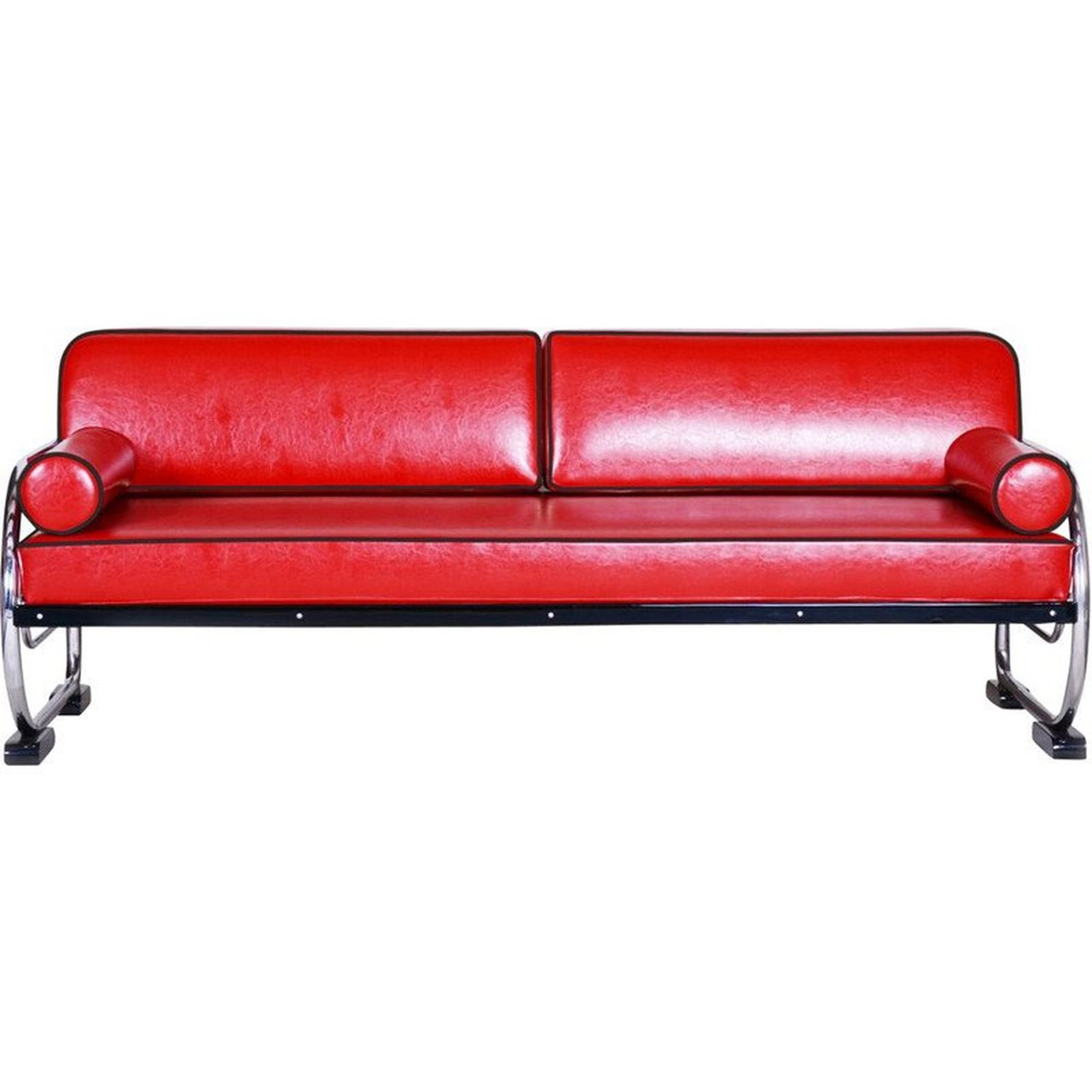 Vintage red leather sofa by Slezak Factories 1930 3 020 Whoppah