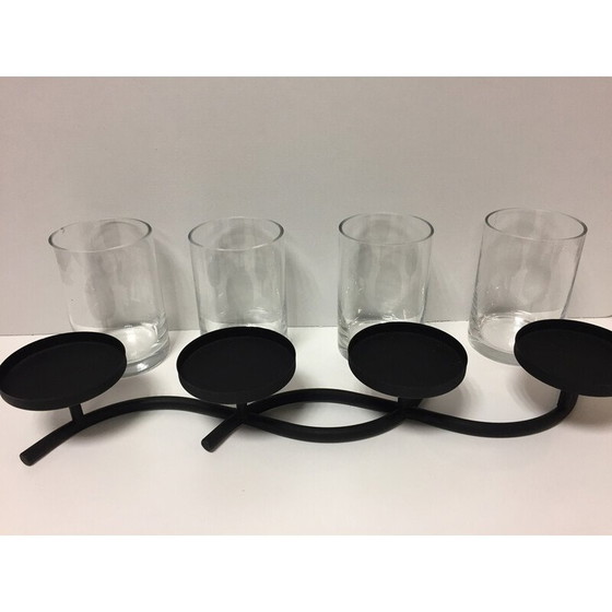 Image 1 of Candeliere vintage in metallo annerito e vetro a 4 luci