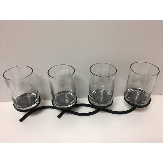 Image 1 of Candeliere vintage in metallo annerito e vetro a 4 luci