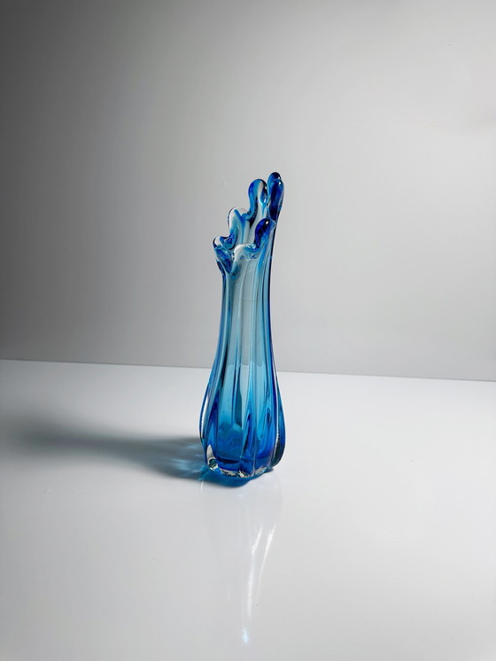 Image 1 of Vintage Zipfel glass vase 70s cobalt blue