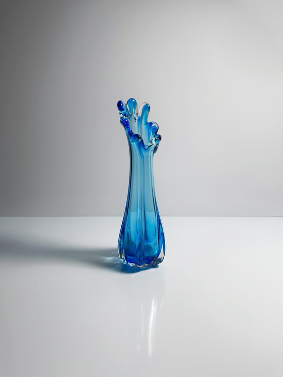 Image 1 of Vintage Zipfel glass vase 70s cobalt blue