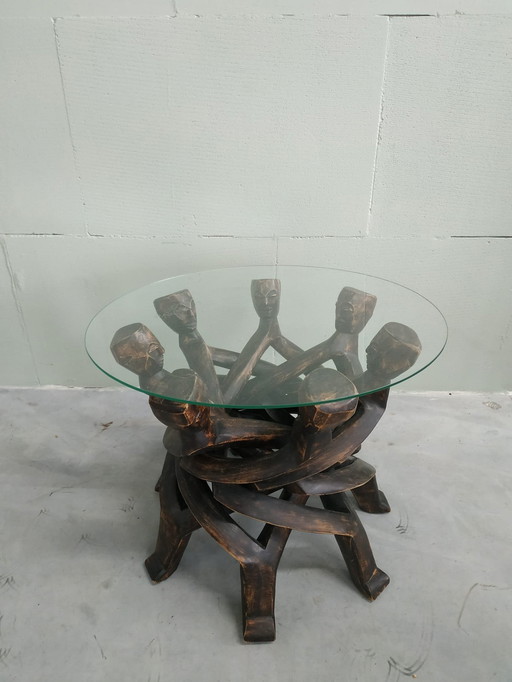 African Wood Art Wood Carving Side Table