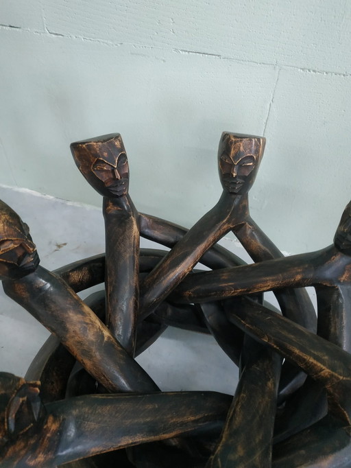 African Wood Art Wood Carving Side Table