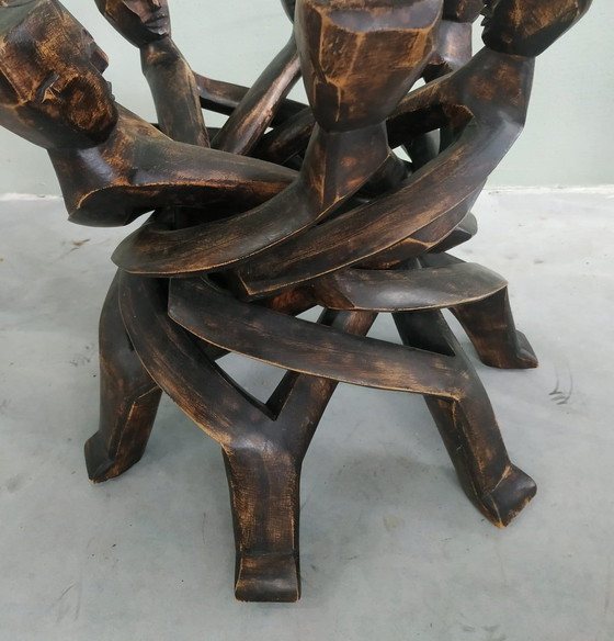 Image 1 of African Wood Art Wood Carving Side Table