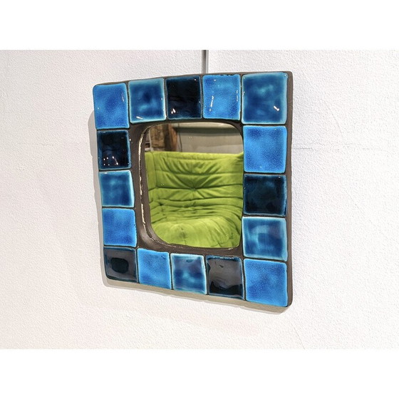 Image 1 of Vintage glazed ceramic wall mirror by Mithé Espelt, 1960